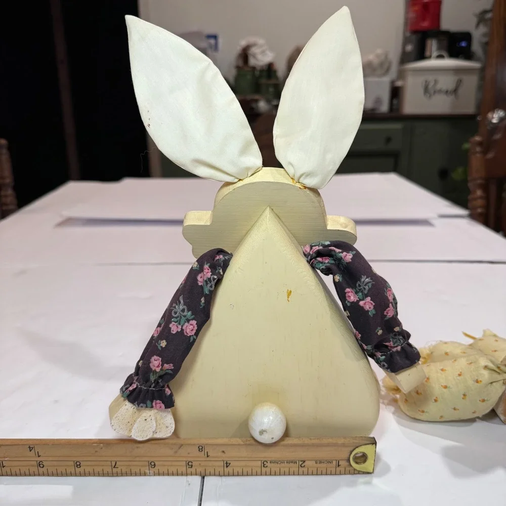 Vintage Wooden Easter Bunny Set Handmade Painted Grandmacore Cottagecore Spring